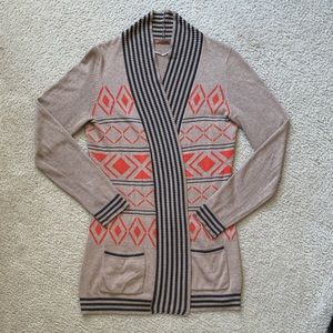 Belldini Tan and Red Patterned Cardigan